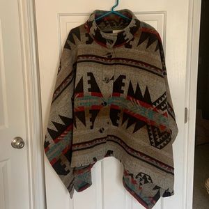 Thread & Supply Aztec Print Button-up Poncho/Cape - size Small